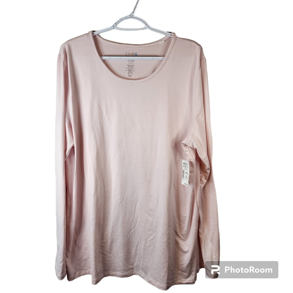 New Croft Barrow Womens Lounge Sleep Shirt Top‎ Long Sleeve Pink Size XL Long